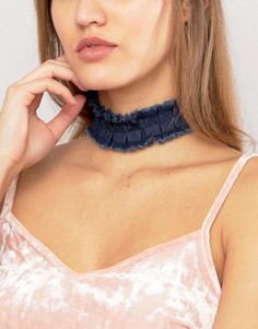 Джинсовое ожерелье-чокер ограниченной серии с бахромой - Синий Asos