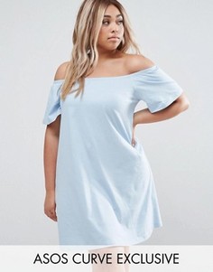 Платье мини с открытыми плечами ASOS CURVE - Синий