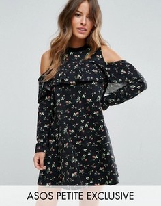 Трикотажное платье с открытыми плечами и оборкой ASOS PETITE - Черный