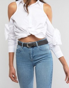 Кожаный ремень с пряжкой Pieces - Черный