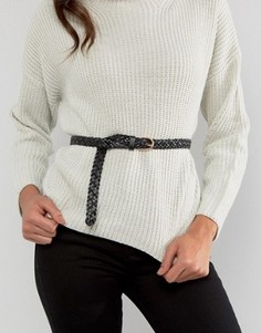 Плетеный кожаный ремень Pieces Avery - Черный