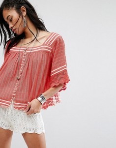 Топ с отделкой блестящими нитями Free People See Saw - Красный