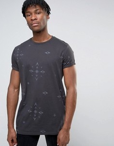 Длинная футболка с ацтекским принтом и закатанными рукавами ASOS - Серый
