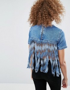 Синий выбеленный джинсовый топ с бахромой сзади ASOS Denim - Синий
