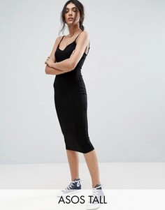 Облегающее платье миди на бретельках ASOS TALL - Черный