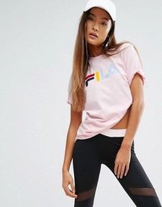 Свободная футболка бойфренда с разноцветным логотипом Fila - Розовый
