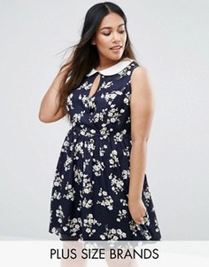 Приталенное платье размера плюс с цветочным принтом Koko - Темно-синий