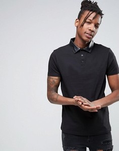 Футболка-поло с воротником из искусственной кожи ASOS - Черный
