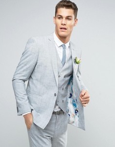 Приталенный пиджак в крапинку с цветочным принтом на подкладке ASOS WEDDING - Серый