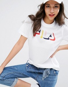 Сетчатая футболка с разноцветным логотипом Fila - Белый