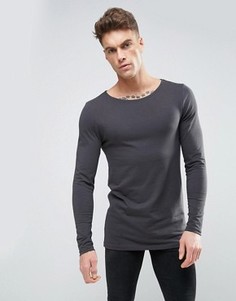 Выбеленный черный обтягивающий лонгслив с вырезом лодочкой ASOS - Черный
