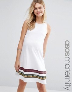 Свободное платье для беременных с вышитой полосой ASOS Maternity - Белый