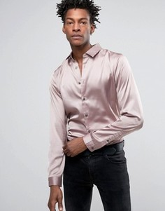 Розовая атласная рубашка классического кроя ASOS - Розовый