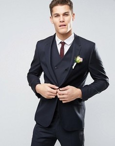 Темно-синий узкий пиджак из 100% шерсти ASOS WEDDING - Темно-синий
