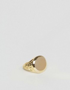 Позолоченное круглое кольцо-печатка ASOS - Золотой