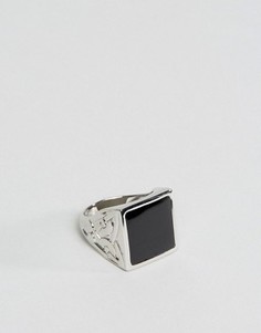 Серебряное кольцо-печатка с эмалевой вставкой ASOS - Серебряный