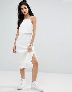 Платье миди в рубчик с кроп-топом ASOS - Кремовый