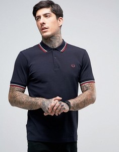 Темно-синяя узкая футболка-поло из пике с двойной окантовкой Fred Perry - Темно-синий