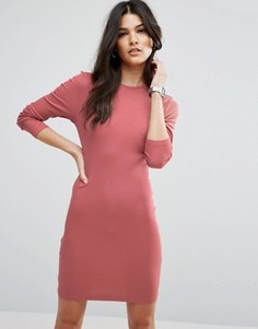 Облегающее платье мини в рубчик с длинными рукавами ASOS - Красный