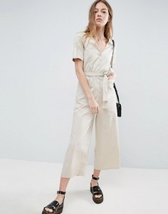 Саржевый комбинезон с поясом ASOS - Бежевый