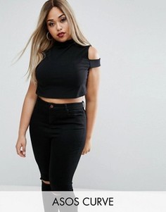 Кроп-топ с открытыми плечами и хлястиками ASOS CURVE - Черный