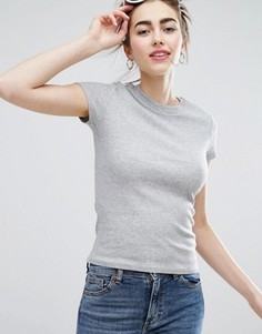 Трикотажная футболка с круглым вырезом Monki - Серый