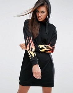Трикотажное платье-худи с принтом пламени ASOS - Черный