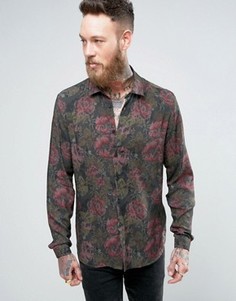 Рубашка классического кроя с окрашенным цветочным принтом ASOS - Черный