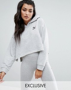 Укороченное худи с необработанным краем и разрезами по бокам Puma эксклюзивно для ASOS - Серый