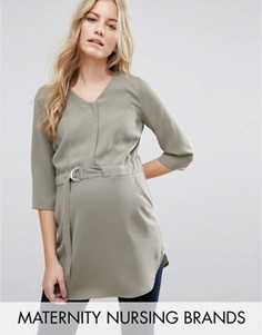 Тканый топ в стиле милитари Mamalicious Nursing - Бежевый Mama.Licious
