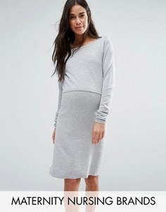 Двухслойное трикотажное платье с длинными рукавами Mamalicious Nursing - Серый Mama.Licious