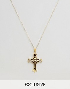 Ожерелье с подвеской-крестом с черепом Reclaimed Vintage Inspired X Romeo &amp; Juliet - Золотой