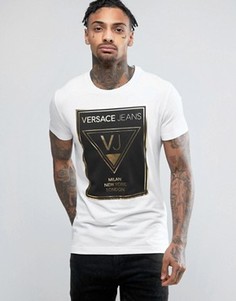 Футболка с большим логотипом металлик Versace - Белый