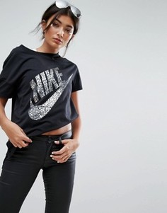 Черная футболка с короткими рукавами и большим логотипом цвета металлик Nike Signal - Черный