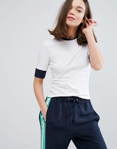 Футболка с контрастной отделкой в рубчик Monki - Белый