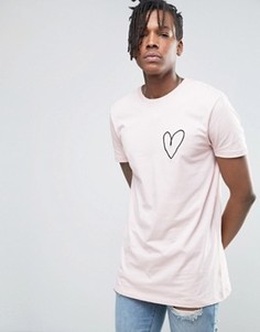 Длинная футболка с вышитым сердечком ASOS - Розовый