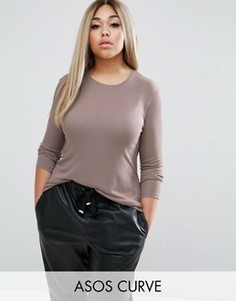 Топ в рубчик с драпированной спинкой ASOS CURVE - Бежевый