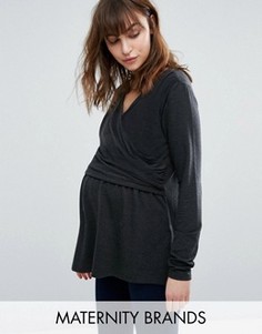 Трикотажный лонгслив для кормления с запахом Mamalicious - Серый Mama.Licious