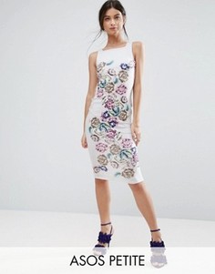 Облегающее платье миди с цветочным принтом и бретелями на спине ASOS PETITE - Мульти