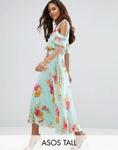 Платье миди с открытыми плечами и цветочным принтом ASOS TALL - Мульти