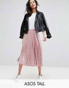 Бархатная юбка миди с плиссировкой ASOS TALL - Розовый