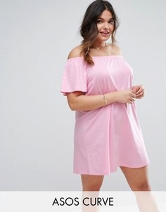 Платье мини с открытыми плечами ASOS CURVE - Розовый