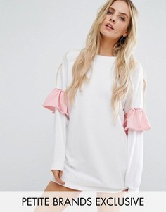 Трикотажное платье с контрастными оборками на рукавах Missguided Petite - Белый
