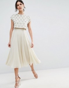 Приталенное платье миди с декорированным кроп-топом ASOS - Серый