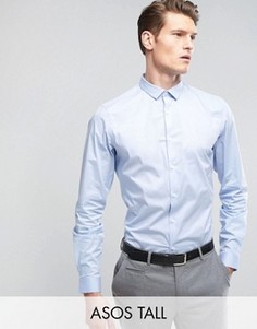 Голубая эластичная приталенная рубашка ASOS TALL - Синий