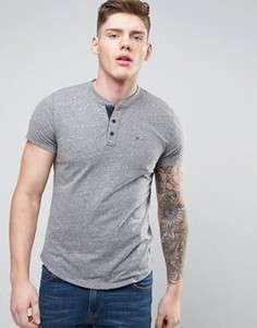 Серая меланжевая облегающая футболка хенли с нагрудным карманом и логотипом в виде чайки Hollister - Серый