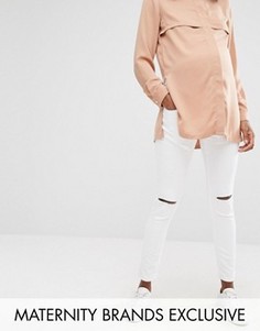 Белые зауженные джинсы с рваной отделкой Missguided Maternity - Белый