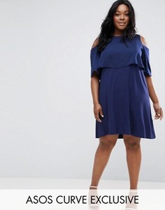 Приталенное платье с вырезами на плечах ASOS CURVE - Синий