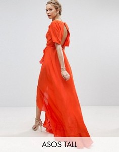 Чайное платье макси с оборками и открытой спиной ASOS TALL - Мульти