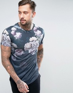 Футболка с асимметричным подолом и цветочным принтом SikSilk - Черный